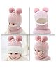 Babymoon Woollen Sefl Designed & Pom Pom Embellished Monkey Cap - Pink