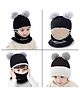 Babymoon Woollen Sefl Designed & Pom Pom Embellished Monkey Cap - Black
