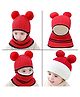 Babymoon Woollen Sefl Designed & Pom Pom Embellished Monkey Cap - Red