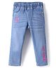 Babyhug Full Length Washed Denim Jeggings with Stretch & Text Embroidery - Light Blue