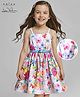 Arias Cotton Woven Sleeveless Schiffli Dress With Floral Print - Pink