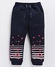 Kidcity Cotton Looper Striped & Floral Printed Joggers - Navy Blue