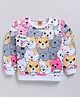 Kidcity Cotton Looper Full Sleeves Cats Printed Sweatshirt - White