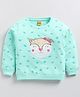 Kidcity Cotton Looper Full Sleeves Animal Face Embroidered Sweatshirt - Mint