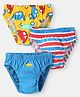 Babyhug 100% Cotton Single Jersey Knit Antibacterial Briefs With Striped & Vehicle Print Pack Of 3 - Blue Red & Yellow