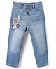Babyhug Full Length Washed Denim Jeans with Embroidery - Light Blue