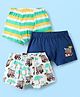 Babyhug 100% Cotton Single Jersey Knit Antibacterial Trunk With Stripes & Animal Print Pack Of 3 - Navy Blue Green & White