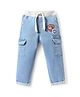 Babyhug Full Length Washed Denim Jeans with Stretch & Patch Detailing - Light Blue