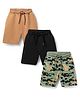 Primo Gino 100% Cotton Knit Knee Length Shorts With Abstract Print Pack of 3 - Black Beige & Green