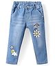 Babyhug Full Length Washed Denim Jeans with Stretch & Sun Embroidery - Light Blue