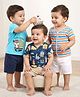 Babyhug 100% Cotton Interlock Knit Front Open Half Sleeves jhablas With Stripes & Beach Theme Pack Of 3 - Navy Blue Light Blue & Orange