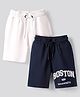 Primo Gino 100% Cotton Knit Knee Length Shorts With Text Print Pack Of 2 - Navy Blue & White