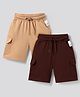 Primo Gino 100% Cotton Knit Knee Length Short With Skate Board Print Pack Of 2 - Brown & Beige