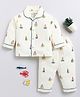 Clt.s Cotton Knitted Full Sleeves Boats Printed Coordinating Night Suit Set - Cream
