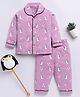 Clt.s Cotton Knitted Full Sleeves Penguins Printed Coordinating Night Suit Set - Purple