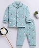 Clt.s Cotton Knitted Full Sleeves Penguins Printed Coordinating Night Suit Set - Teal Blue