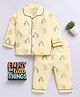 Clt.s Cotton Knitted Full Sleeves Animals Printed Coordinating Shirt & Pajama Set - Yellow