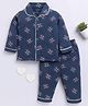 Clt.s Cotton Knitted Full Sleeves Hearts Printed Coordinating Night Suit Set - Blue