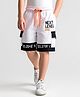 Primo Gino 100% Cotton Knit Knee Length Shorts With Cargo Pockets Text Print- White & Black