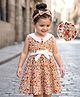 Mark & Mia Cotton Woven Sleeveless Frock with Belt & Headband With Floral Print & Bow Applique - White & Orange