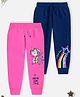 Trampoline Cotton Blend Pack Of 2 Unicorn & Shooting Star Printed Track Pants - Blue & Pink