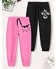 Trampoline Cotton Blend Pack Of 2 Be You Tiful Text & Cat Printed Track Pants - Pink & Black