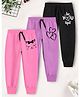 Trampoline Pack Of 3 Heart & Cat Printed Track Pants - Black Pink & Purple