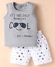 Mini Taurus Sinker Knit Sleeveless Tank T-Shirt  & Shorts Set With Cool Text Print - Grey & White