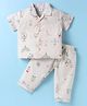Mini Taurus Cotton Knit Half Sleeves Night Suit with Cartoon Print - Light Blue