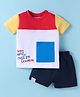 Simply Sinker Knit Half Sleeves Cut & Sew T-Shirt & Shorts Set with Text Print - Red