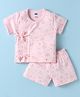 Simply Interlock Knit Half Sleeves Front Open Shorts Night Suit Elephant Print - Pink