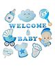 Bubble Trouble 9 pcs Welcome Baby Boy Decoration Kit Big Size Cutouts Cake Topper Welcome Boy Decoration Baby Shower Decoration Items (Pack of 9  Blue)