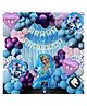Bubble Trouble Frozen Theme Birthday Decoration for Girls/Elsa Theme Birthday Party Decoration Kit/Happy Birthday Banner/ Foil Curtain Set/ Barbie Doll CakeTopper / Princess Theme Kit(Set of 77pcs)