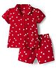 Doodle Poodle 100% Cotton Knit Half Sleeves Shorts Co-Ord Night Suit With Floral Print - Red