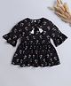 The Magic Wand Cotton Three Fourth Peasant Sleeves Floral  Printed Top - Black