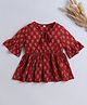 The Magic Wand Cotton Three Fourth Peasant Sleeves Floral Printed Top - Maroon