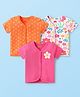 Babyhug Interlock Knit Half Sleeves Antibacterial Front Open Vests With Polka Dots & Floral Print Pack Of 3 - Orange Pink & White