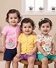 Babyhug Interlock Knit Half Sleeves Front Open Antibacterial jhablas With Stripes Floral & Heart Print Pack Of 3 - Pink Yellow & White