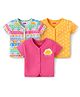 Babyhug Interlock Knit Half Sleeves Antibacterial Open Vest With Polka & Floral Print Pack Of 3 - Yellow & Pink