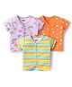 Babyhug 100% Cotton Interlock Knit Half Sleeves Antibacterial jhablas With Rainbow Striped & Star Print Pack Of 3 - Orange Purple & Yellow