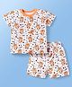 Doodle Poodle Single Jersey Knit  Half Sleeves Shorts Co-ord Night Suit With Roar & Animal Print - White