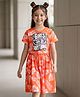 Pine Kids Cotton Knit Half Sleeves Dress With Leaf Print - Orange