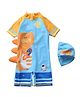 The Mom Store Half Sleeves Space Theme Printed Swimsuit With Swimming Cap Set - Blue & Orange