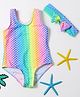 The Mom Store Sleeveless Abstract Printed Swimsuit With Headband Set - Multi Colour