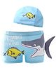 The Mom Store Shark Printed Swim Shorts & Cap Set - Light Blue