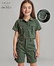 Arias CottonWoven Half Sleeves  Stretch Overdyed Front Open Co-Ords Shacket & Shorts Set - Dark Gren