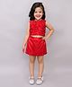 Lil' Drama Cotton Sleeveless Floral Applique Detaield Crop Top & Skorts Set - Red