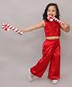 Lil' Drama Cotton Sleeveless Floral Applique Detaield Crop Top & Pant Set - Red