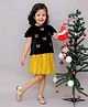 Lil' Drama Cotton Velvet Cap Sleeves Bow Embroidered Top & Sequins Embellished Skorts Set - Black