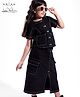 Arias Cotton Stretch Denim Half Sleeves Top With Three Fourth Length Skirt - Black